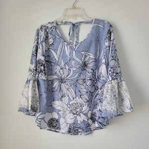 Flores striped n floral Women's blouse top Size 2X